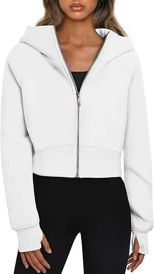 Women's Zippered Fleece Hoodie - Short Sport Cardigan Top