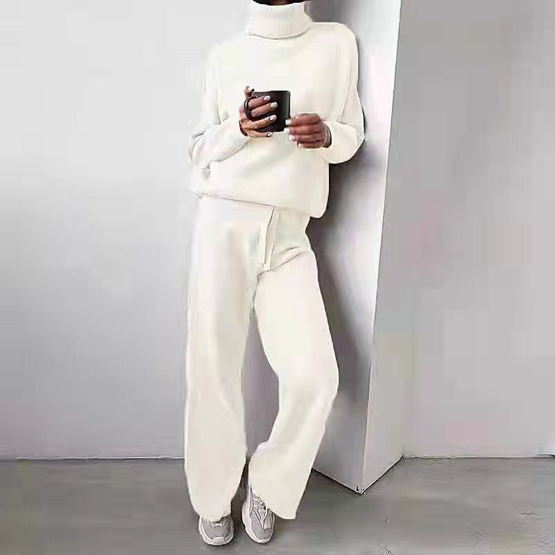 Women's 2-Piece Casual Suit - Turtleneck Sweater & Drawstring Pants