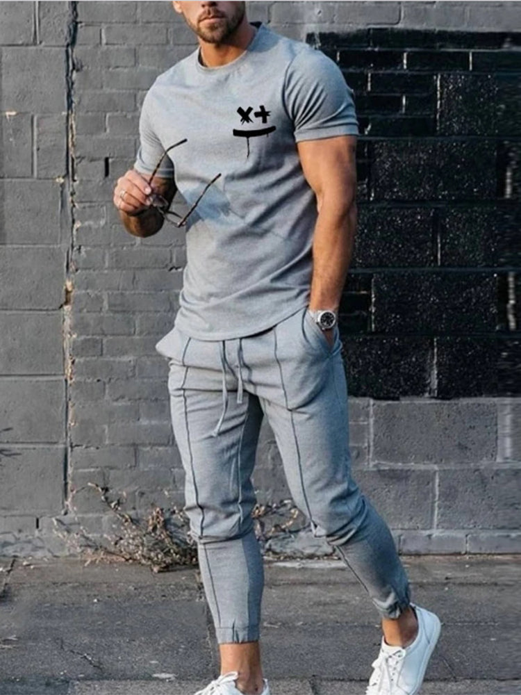 Men's Short Sleeve T-Shirt Tracksuit Set - Two-Piece Athletic Outfit