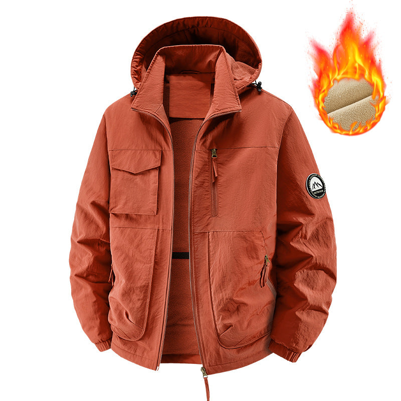 Men's Fleece-Lined Hooded Jacket - Thermal Windproof Winter Coat