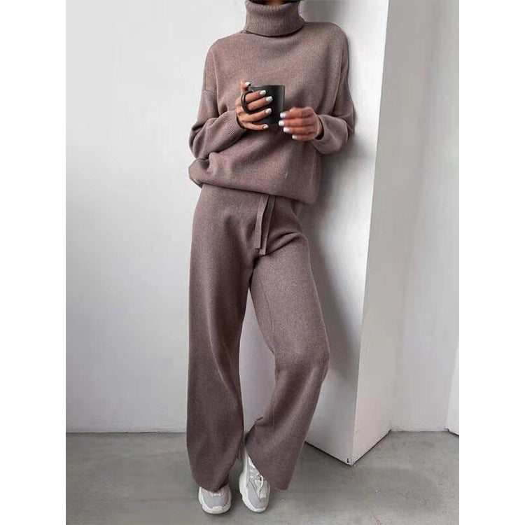 Women's 2-Piece Casual Suit - Turtleneck Sweater & Drawstring Pants