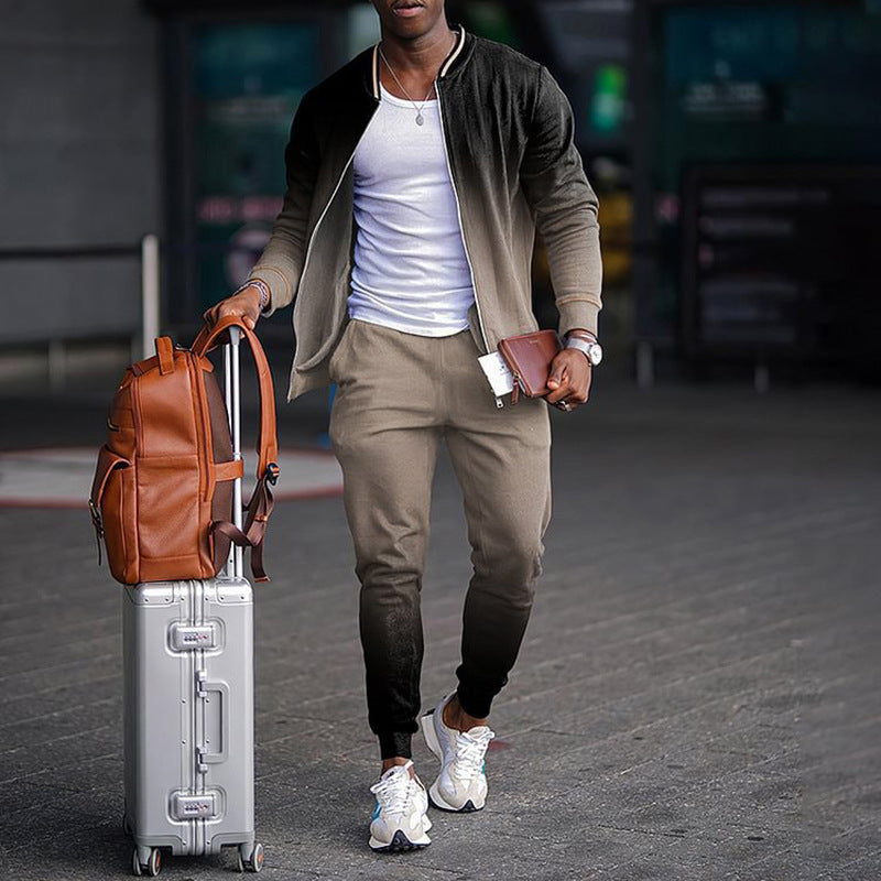 Men's Autumn/Winter Contrast Jacket - Stand-Up Collar Design