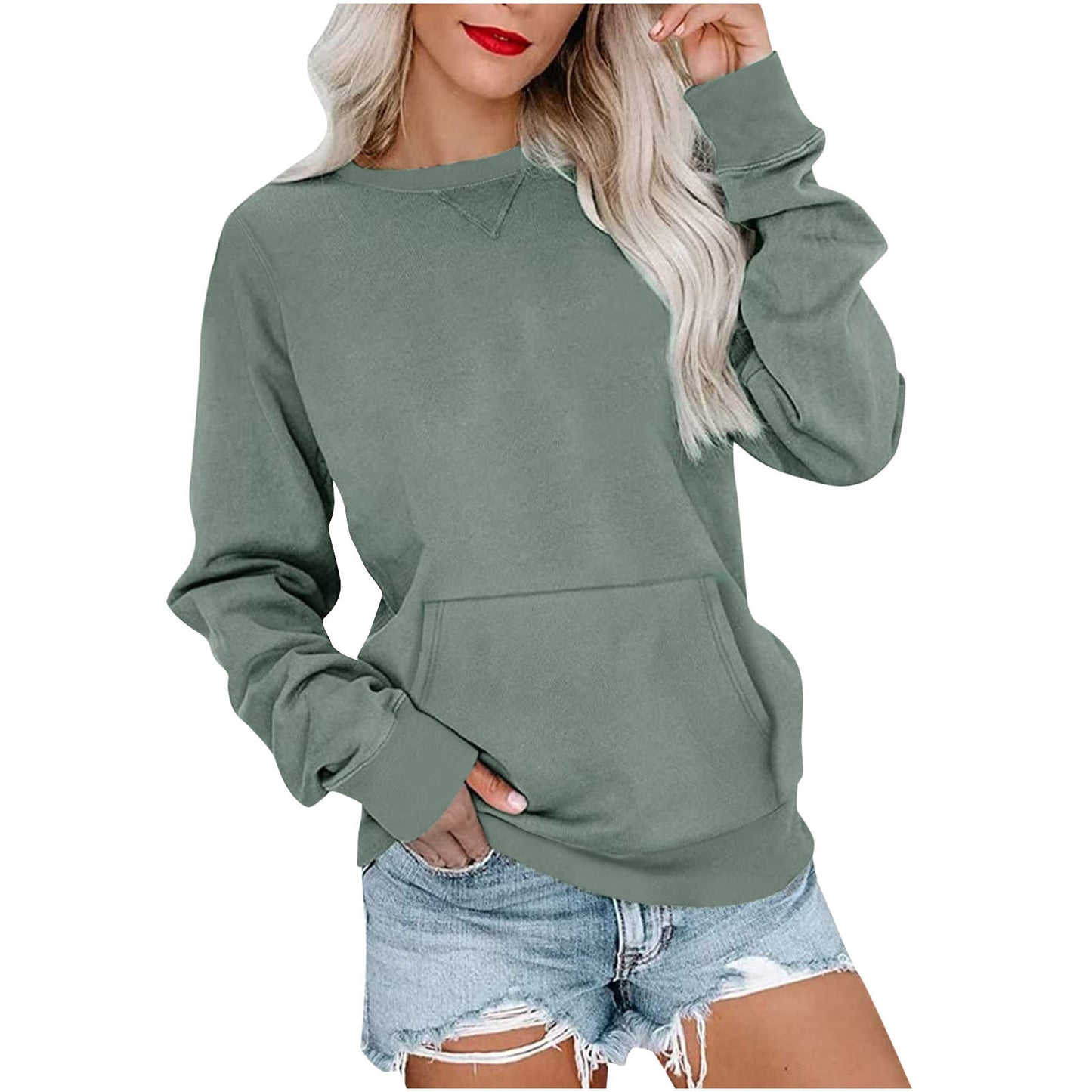Women's Relaxed Pullover Sweatshirt - Casual Long-Sleeve Top with Pocket