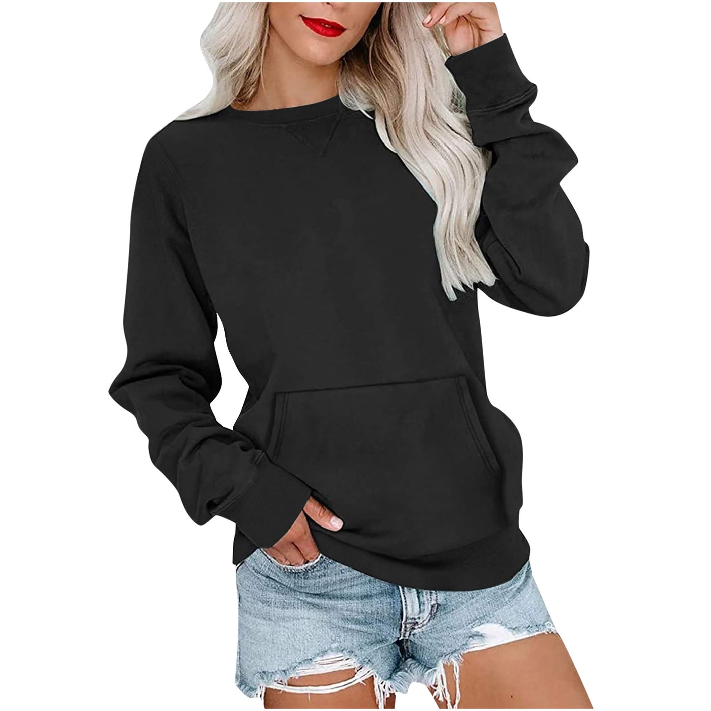 Women's Relaxed Pullover Sweatshirt - Casual Long-Sleeve Top with Pocket