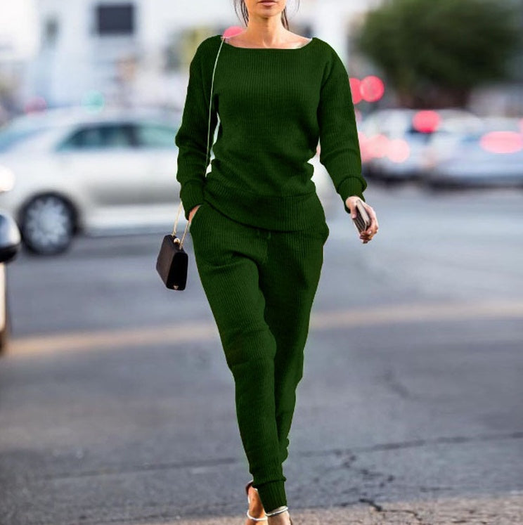 Women's Casual Round Neck Sport Suit - Comfortable Two-Piece Set