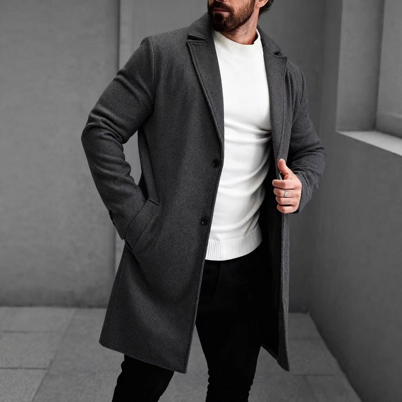 Men's Classic Business Trench Coat - Single-Breasted Casual Coat