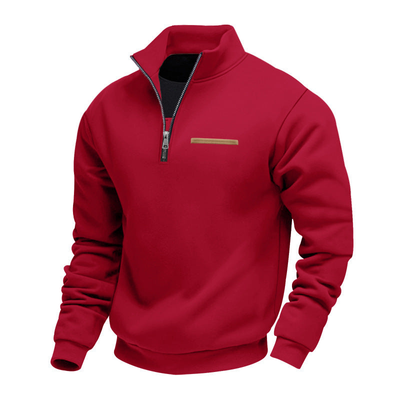 Men's Warm Stand Collar Contrast Stripes Sport Sweatshirt