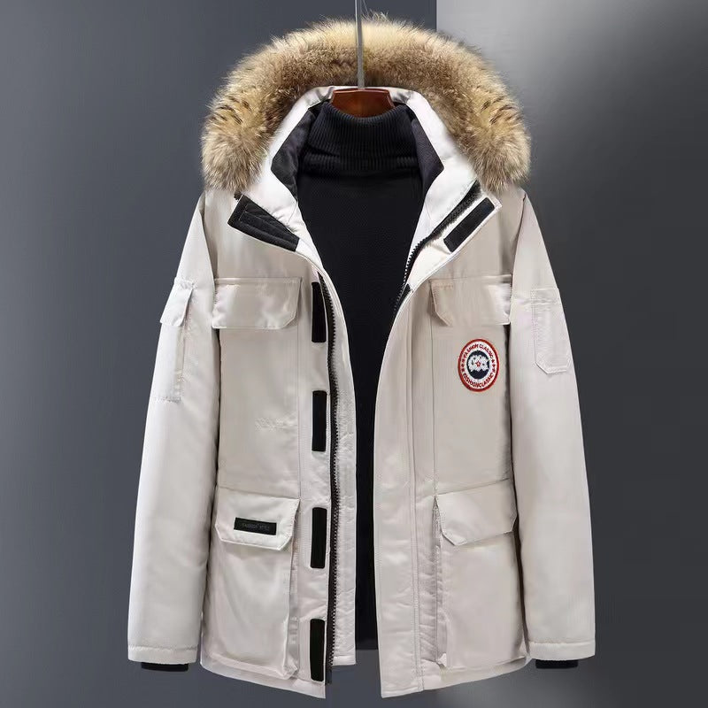 Men's Winter Mid-Length Outdoor Jacket - Warm Padded Coat