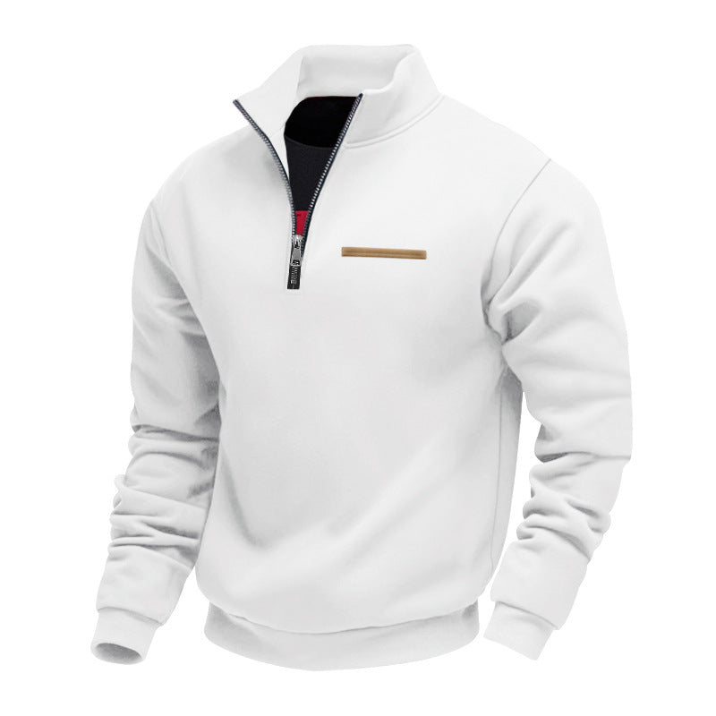 Men's Warm Stand Collar Contrast Stripes Sport Sweatshirt