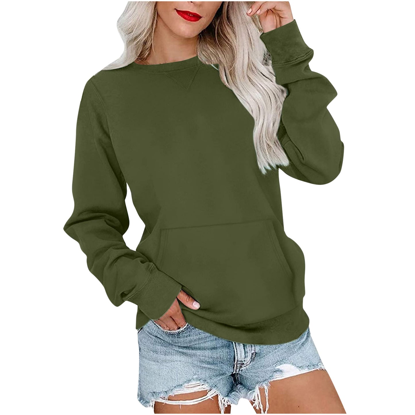 Women's Relaxed Pullover Sweatshirt - Casual Long-Sleeve Top with Pocket