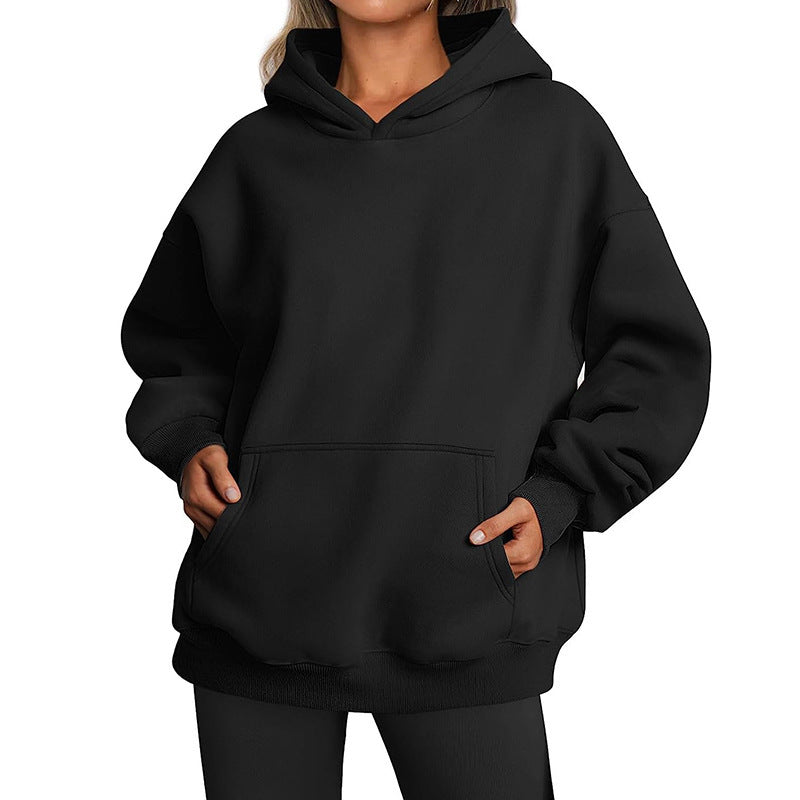 Women's Oversized Hoodie With Pockets - Solid Colour Hooded Sweatshirt