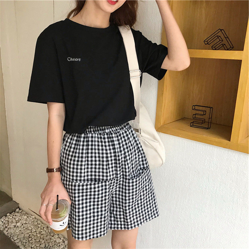 Women's Loose Fit Letter Embroidery T-Shirt - Casual Short Sleeve Tee