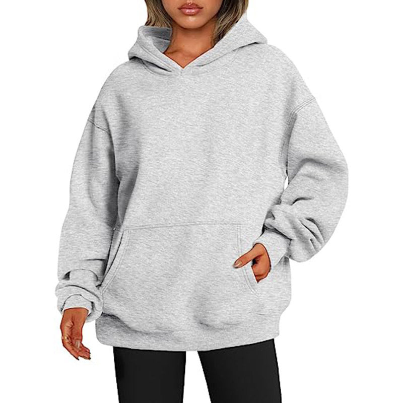 Women's Oversized Hoodie With Pockets - Solid Colour Hooded Sweatshirt