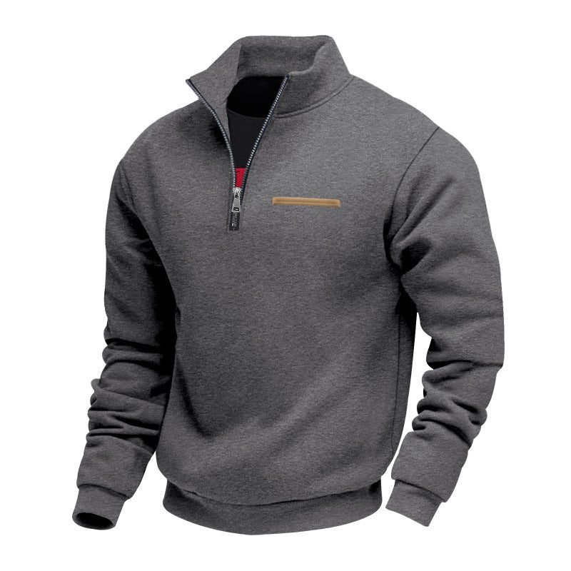 Men's Warm Stand Collar Contrast Stripes Sport Sweatshirt