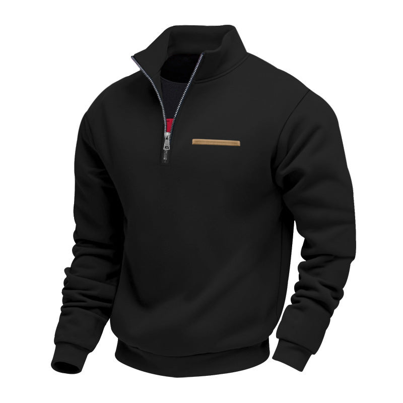 Men's Warm Stand Collar Contrast Stripes Sport Sweatshirt