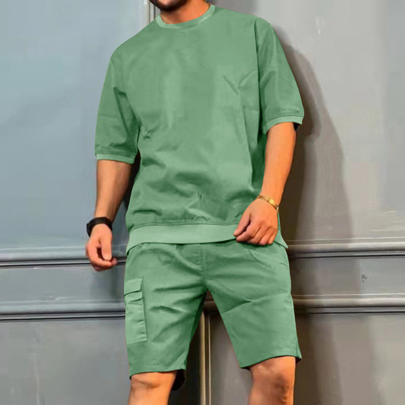 Men's Workwear Multi-Pocket Shorts Tracksuit Set - Cargo Utility Two-Piece