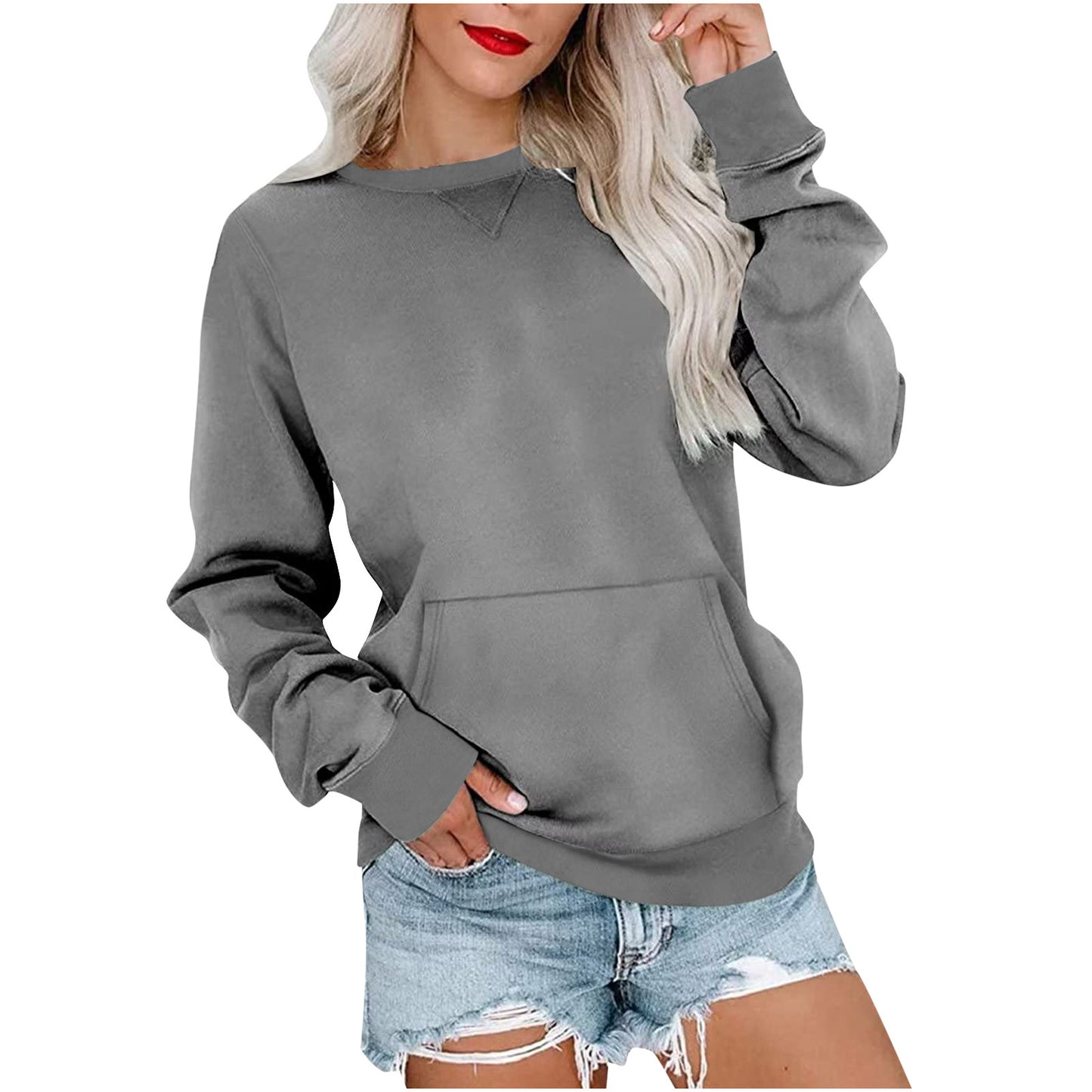 Women's Relaxed Pullover Sweatshirt - Casual Long-Sleeve Top with Pocket