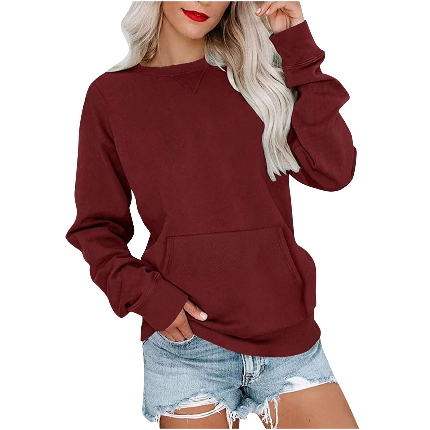 Women's Relaxed Pullover Sweatshirt - Casual Long-Sleeve Top with Pocket