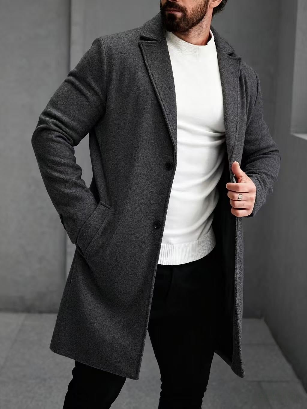 Men's Classic Business Trench Coat - Single-Breasted Casual Coat