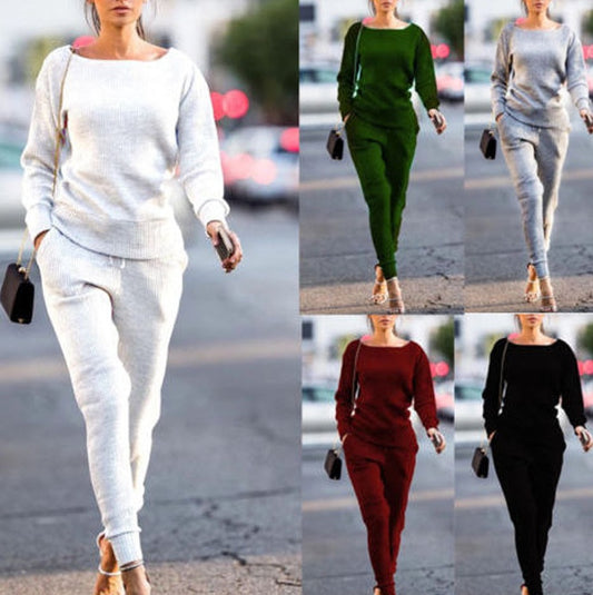 Women's Casual Round Neck Sport Suit - Comfortable Two-Piece Set