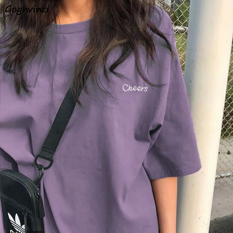 Women's Loose Fit Letter Embroidery T-Shirt - Casual Short Sleeve Tee