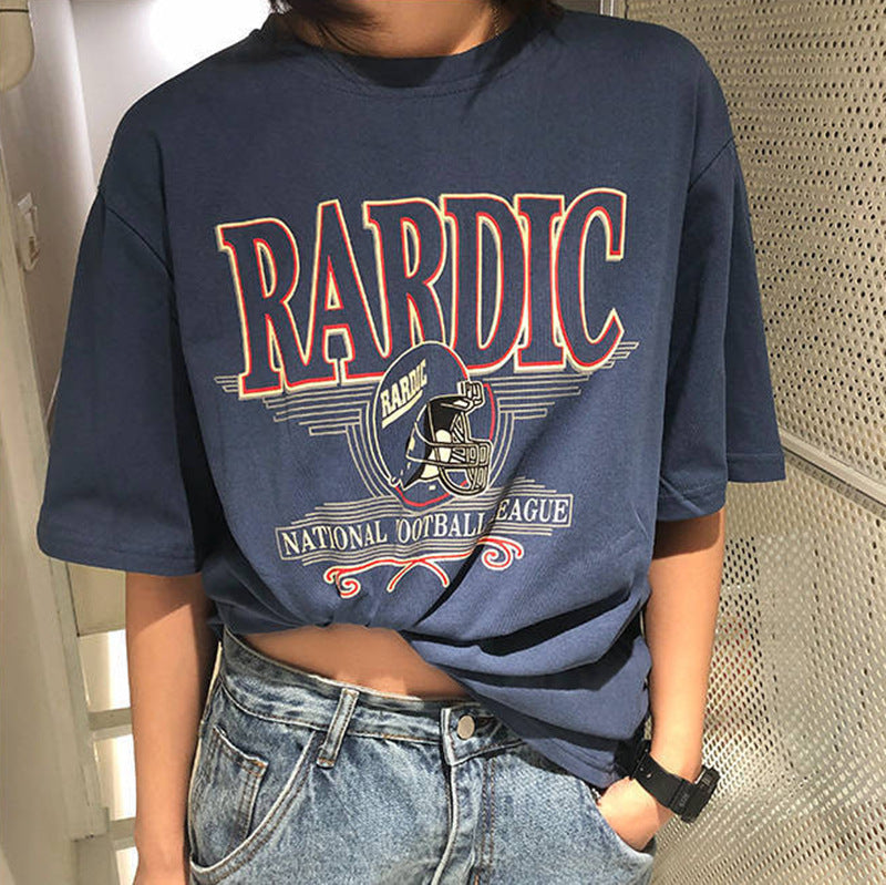Women's Vintage Oversized T-Shirt - Retro Print Short-Sleeve Top
