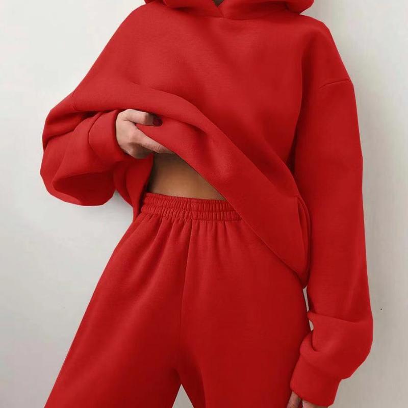 Women's Corduroy Hooded Sweater Set - Casual Two-Piece Tracksuit