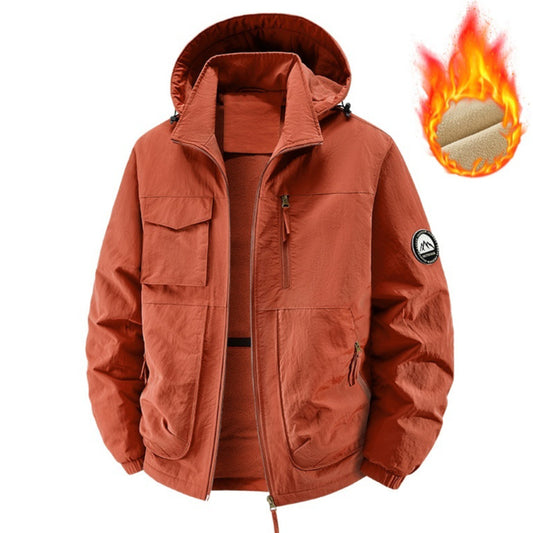 Men's Fleece-Lined Hooded Jacket - Thermal Windproof Winter Coat