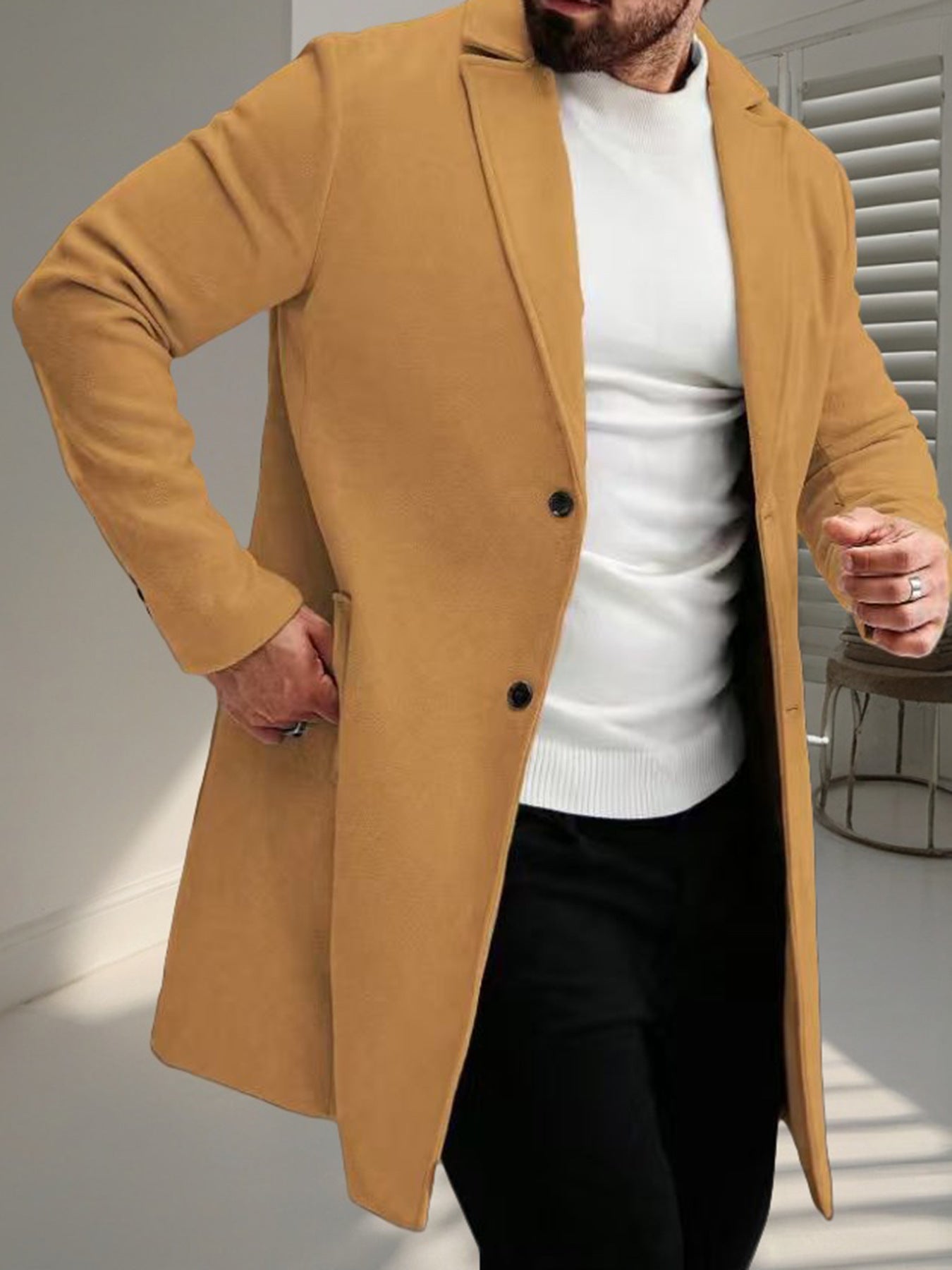 Men's Classic Business Trench Coat - Single-Breasted Casual Coat