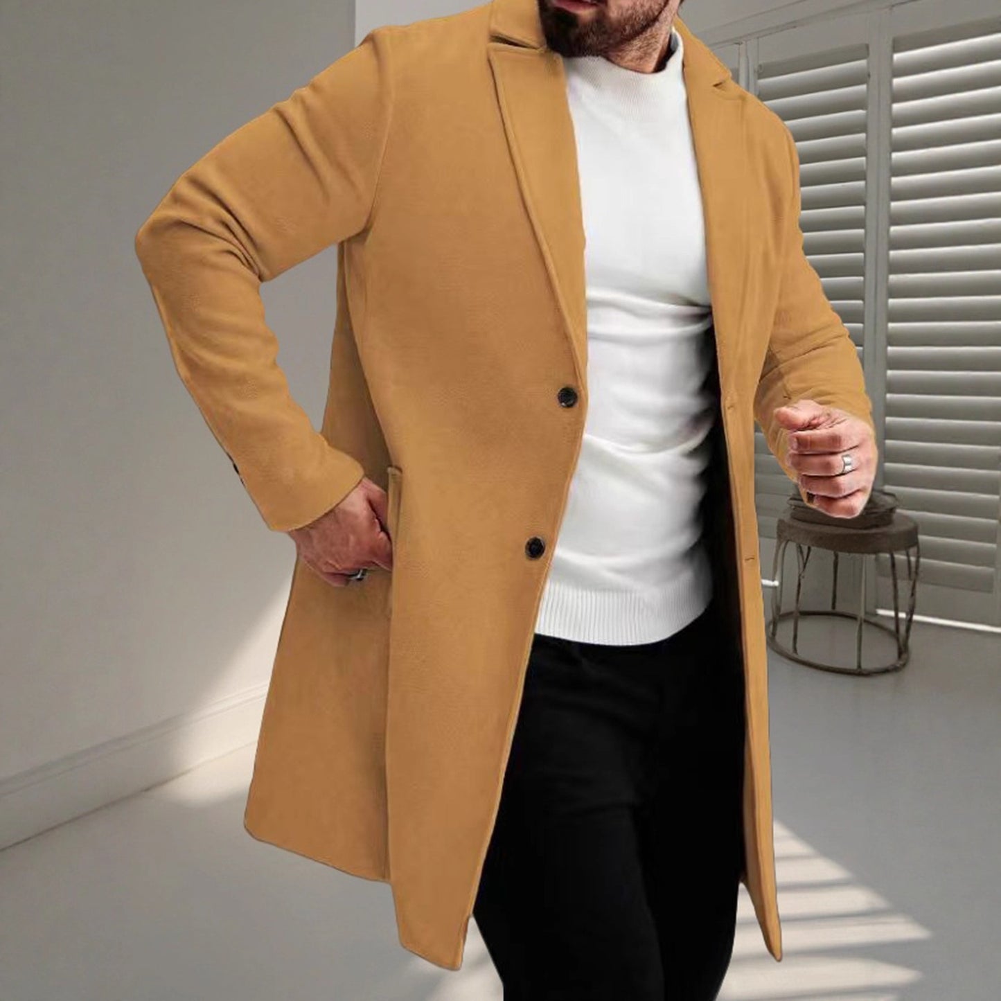 Men's Classic Business Trench Coat - Single-Breasted Casual Coat