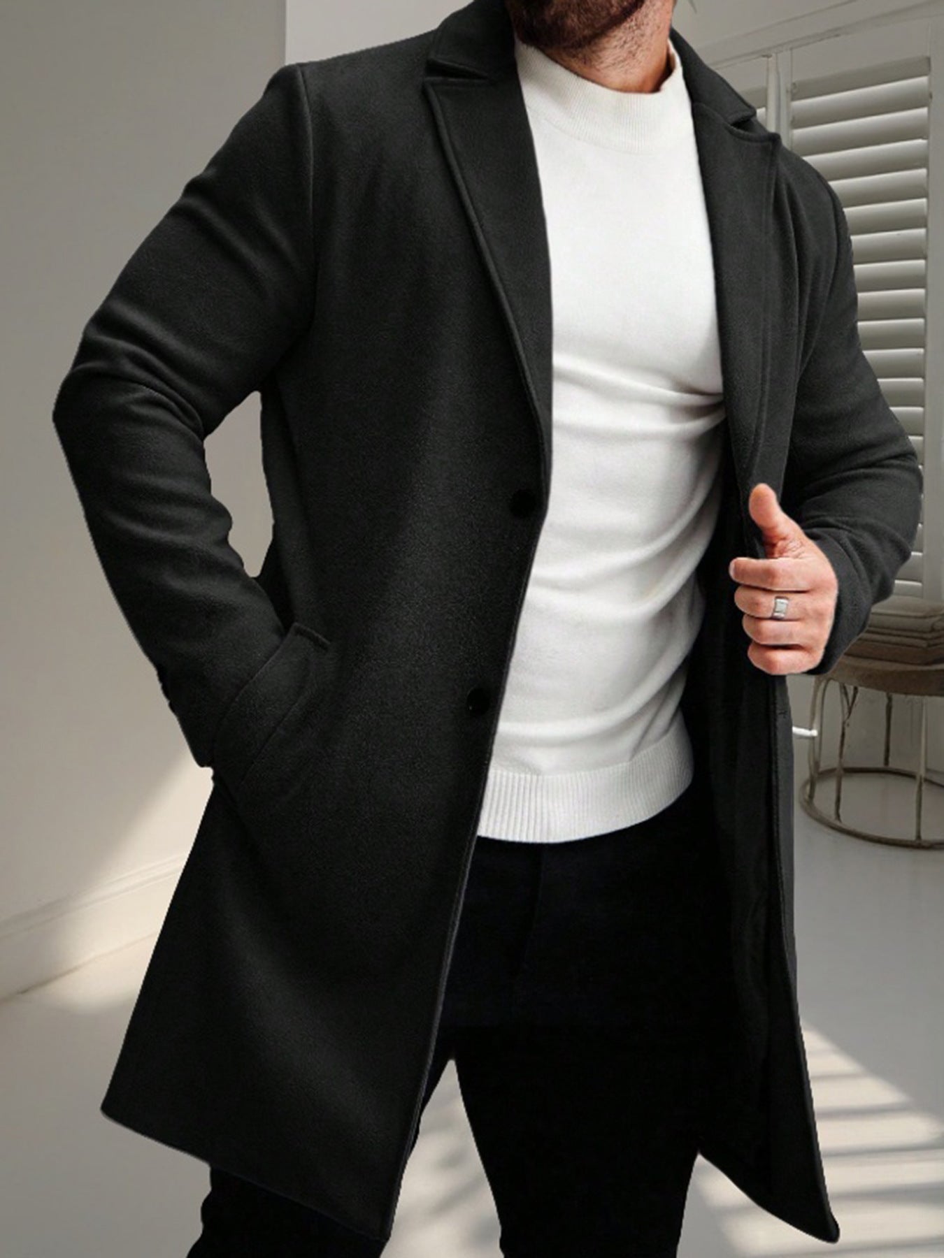 Men's Classic Business Trench Coat - Single-Breasted Casual Coat