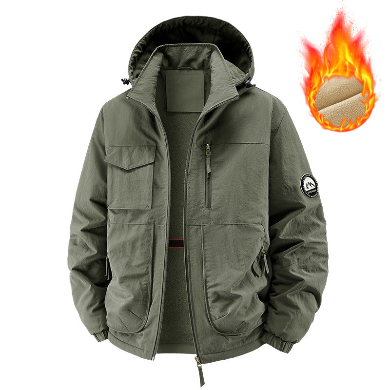 Men's Fleece-Lined Hooded Jacket - Thermal Windproof Winter Coat