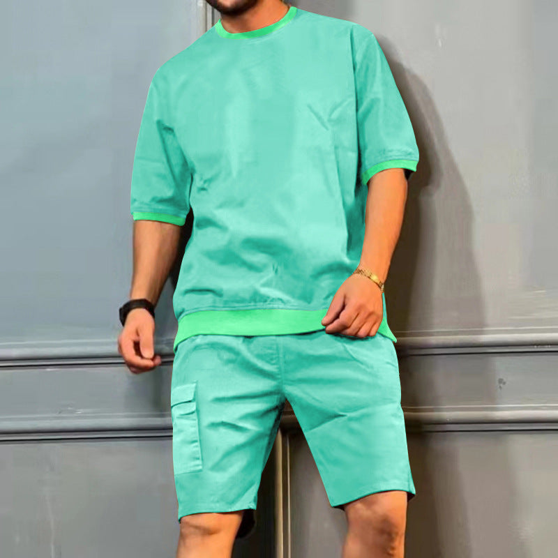 Men's Workwear Multi-Pocket Shorts Tracksuit Set - Cargo Utility Two-Piece