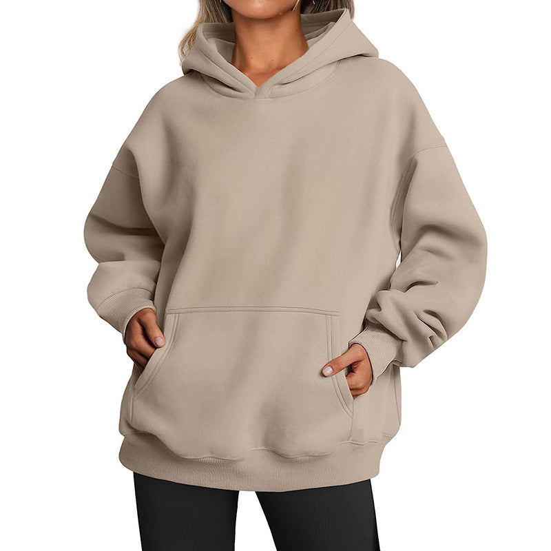 Women's Oversized Hoodie With Pockets - Solid Colour Hooded Sweatshirt