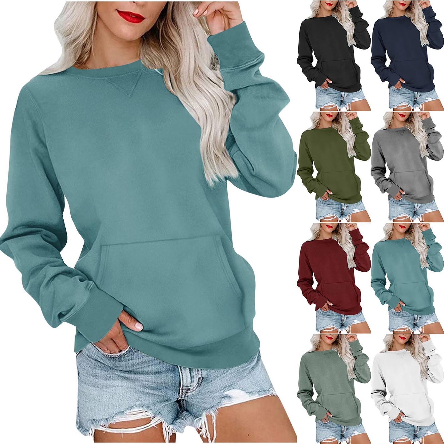 Women's Relaxed Pullover Sweatshirt - Casual Long-Sleeve Top with Pocket