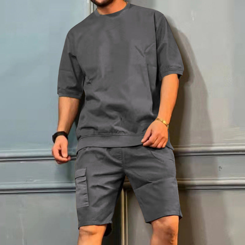 Men's Workwear Multi-Pocket Shorts Tracksuit Set - Cargo Utility Two-Piece