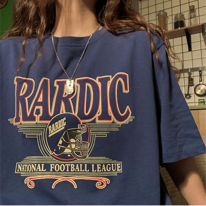 Women's Vintage Oversized T-Shirt - Retro Print Short-Sleeve Top