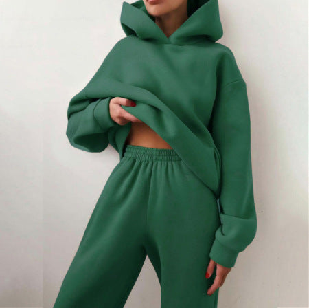 Women's Corduroy Hooded Sweater Set - Casual Two-Piece Tracksuit