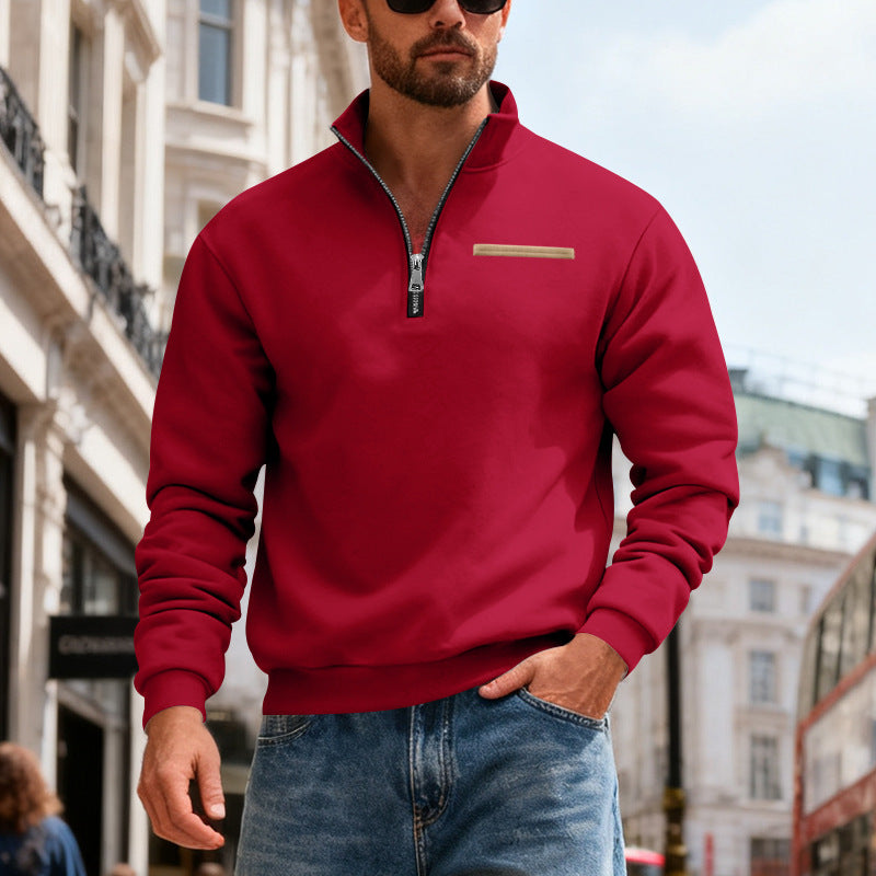 Men's Warm Stand Collar Contrast Stripes Sport Sweatshirt