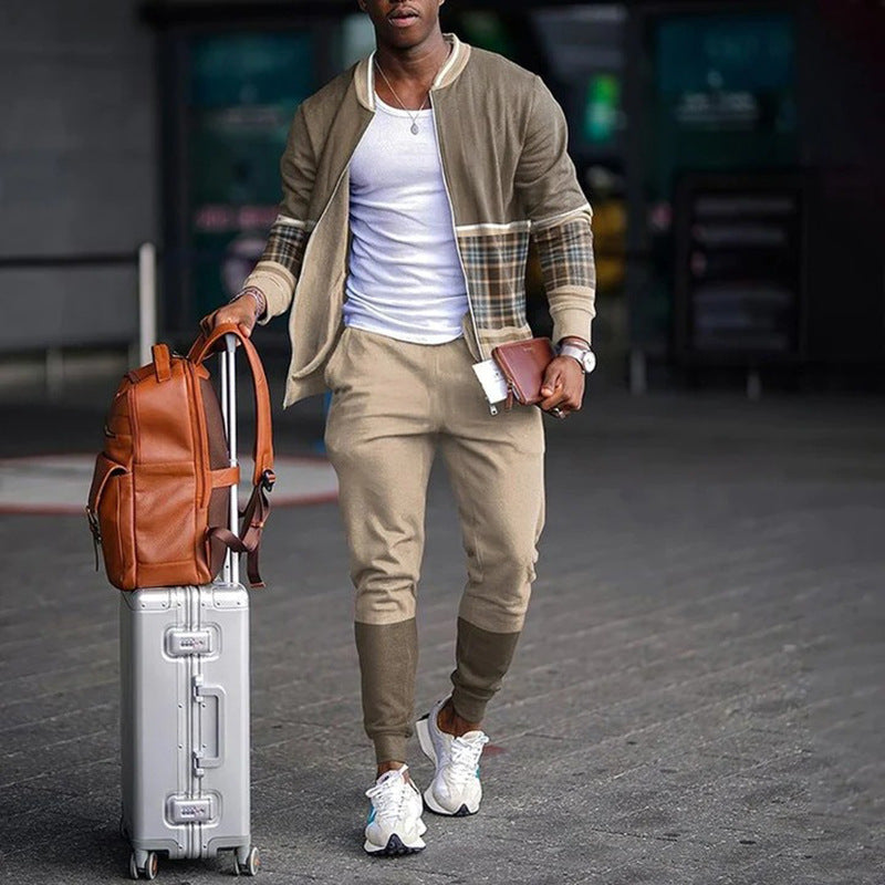 Men's Autumn/Winter Contrast Jacket - Stand-Up Collar Design