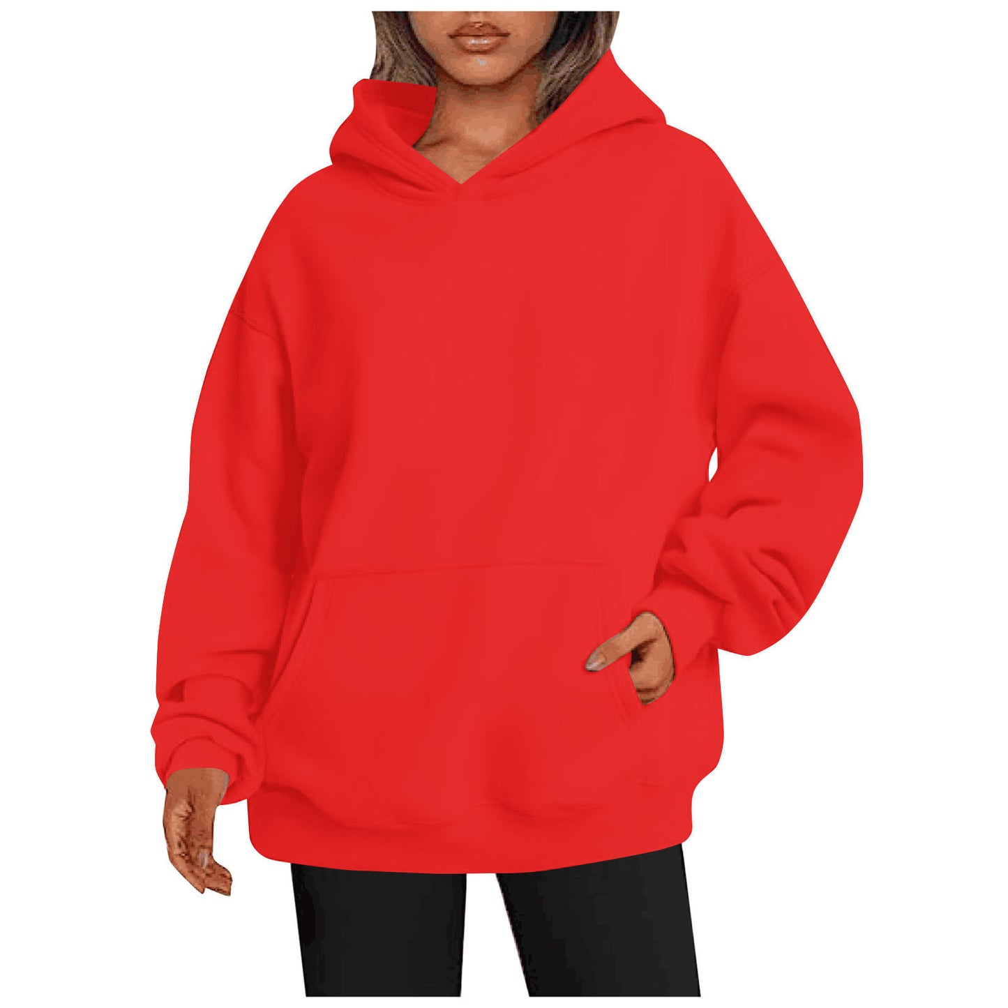 Women's Oversized Hoodie With Pockets - Solid Colour Hooded Sweatshirt