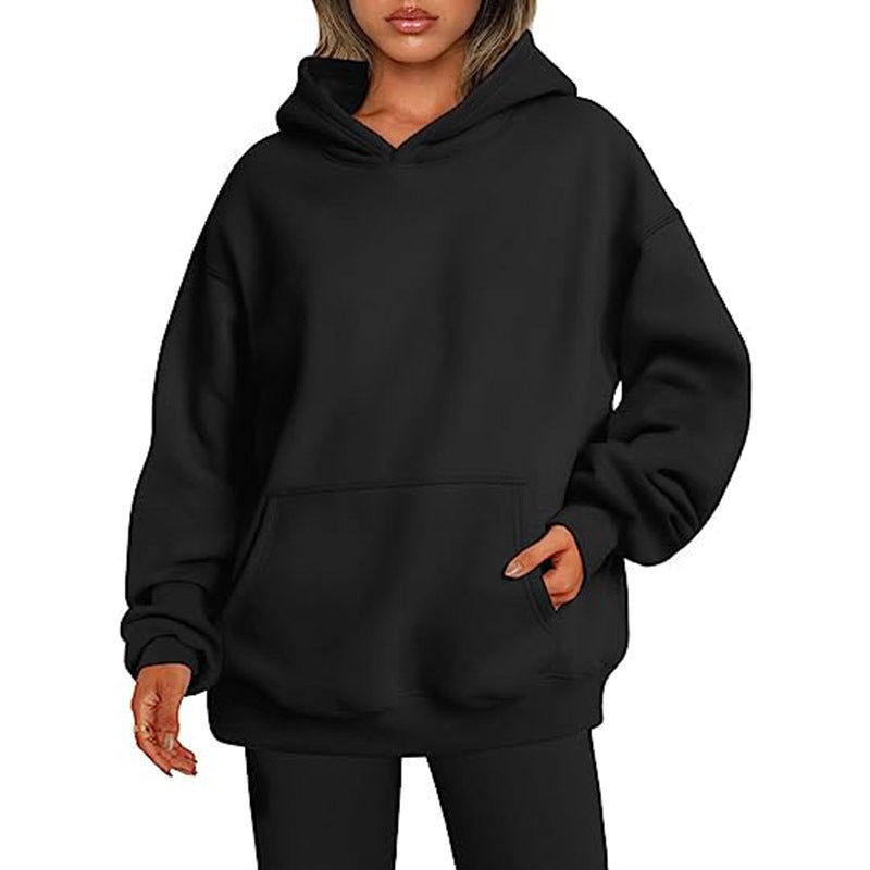 Women's Oversized Hoodie With Pockets - Solid Colour Hooded Sweatshirt
