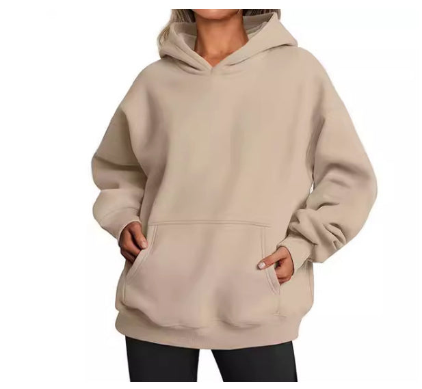 Women's Oversized Hoodie With Pockets - Solid Colour Hooded Sweatshirt