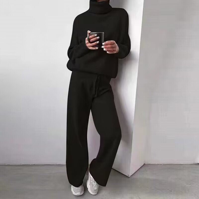 Women's 2-Piece Casual Suit - Turtleneck Sweater & Drawstring Pants