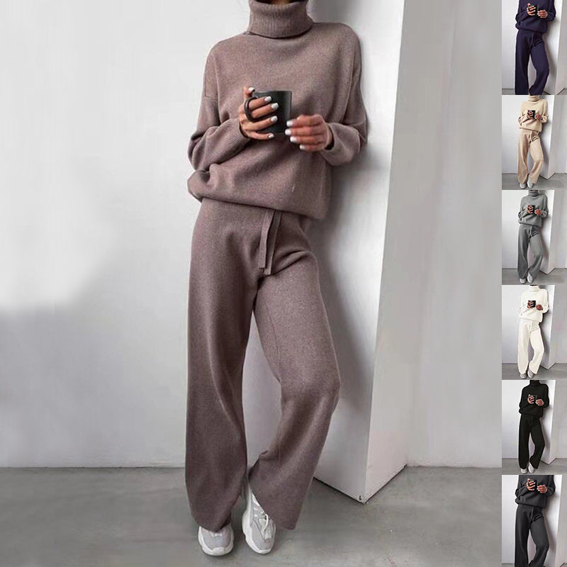 Women's 2-Piece Casual Suit - Turtleneck Sweater & Drawstring Pants