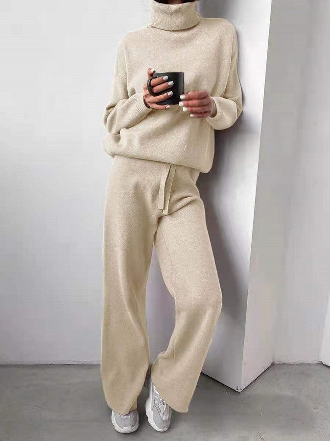 Women's 2-Piece Casual Suit - Turtleneck Sweater & Drawstring Pants