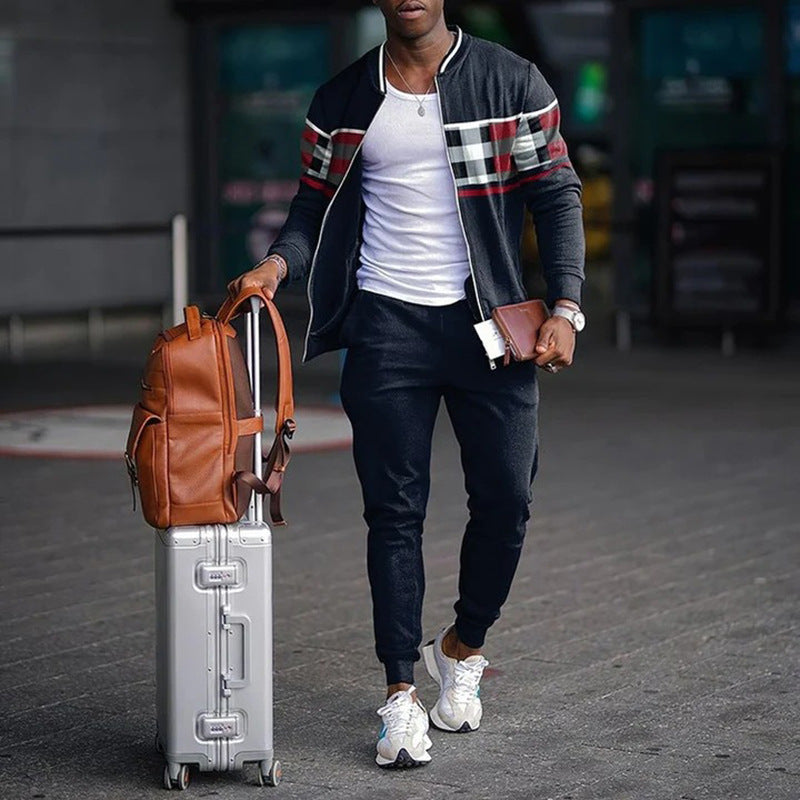Men's Autumn/Winter Contrast Jacket - Stand-Up Collar Design