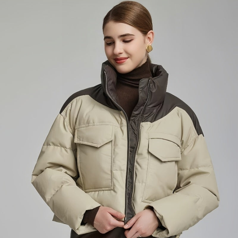 Women's Cotton-Padded Short Loose Leather Coat - Winter Jacket