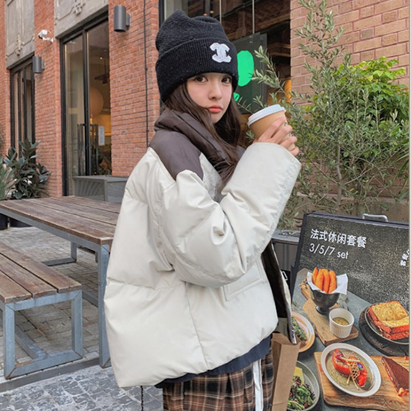 Women's Cotton-Padded Short Loose Leather Coat - Winter Jacket