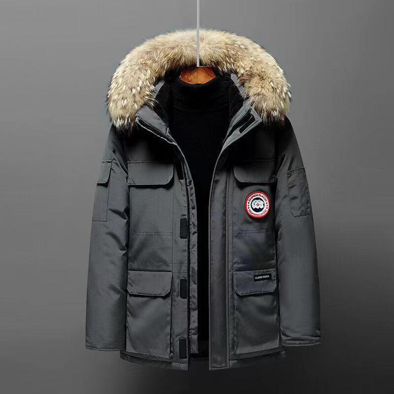 Men's Winter Mid-Length Outdoor Jacket - Warm Padded Coat